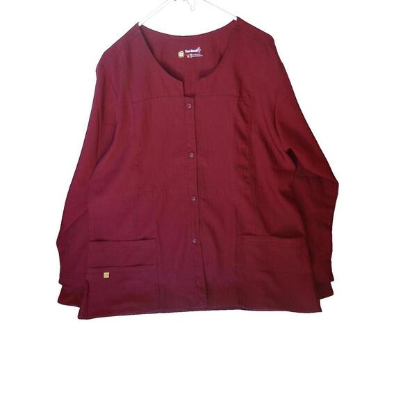 Other - Four-Stretch Women's Burgundy Button-Front Medical Scrub Jacket XL
